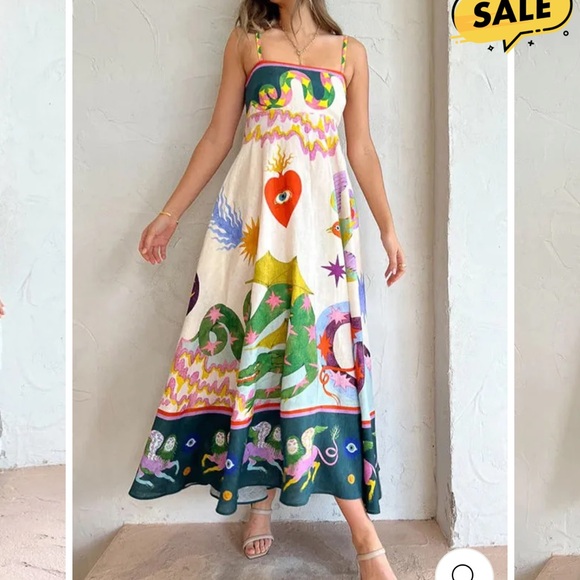 Farm Rio Inspired Colorful Patterned Maxi Dress - Picture 3 of 8